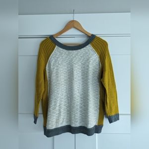 Ellison white, yellow and gray sweater with 3/4 length sleeves, Size: S